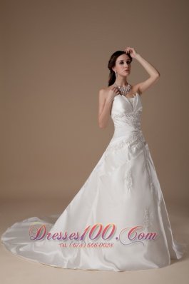 Ivory A-line Church Wedding Gowns Appliques Satin Winter