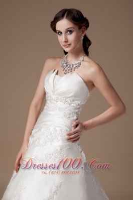 Ivory A-line Church Wedding Gowns Appliques Satin Winter