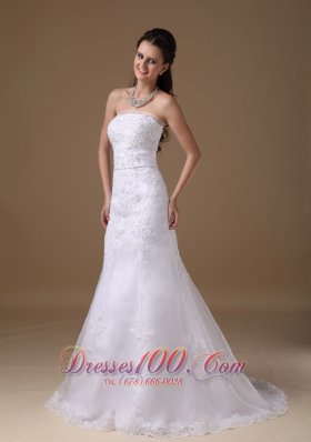 Princess Lace Wedding Dress A-line Strapless Bowknot