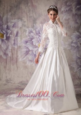 Convertible Ivory Winter Wedding Dress A-line High-neck Lace