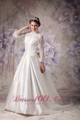 Convertible Ivory Winter Wedding Dress A-line High-neck Lace