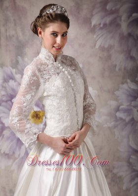 Convertible Ivory Winter Wedding Dress A-line High-neck Lace