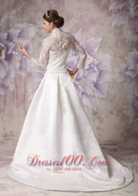 Convertible Ivory Winter Wedding Dress A-line High-neck Lace