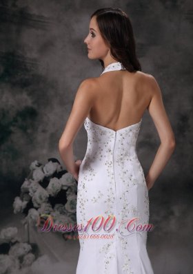 Elegant Mermaid Halter Wedding Bridal Dress Crystal V-neck