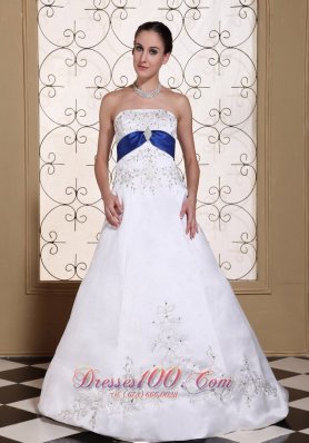 White and Royal Blue Embroidery Wedding Bridal Dress 2013