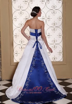 White and Royal Blue Embroidery Wedding Bridal Dress 2013