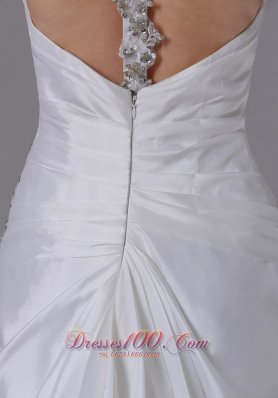 Unique Halter Strap Beading Wedding Gowns Brush Train