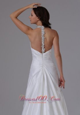 Unique Halter Strap Beading Wedding Gowns Brush Train