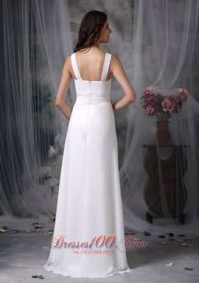 White Apron Beach Wedding Dress Straps V-neck Floor-length
