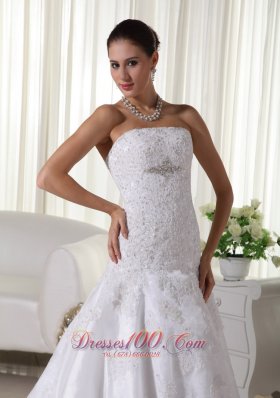 Spring Mermaid Strapless Lace Wedding Bridal Dress Brooch