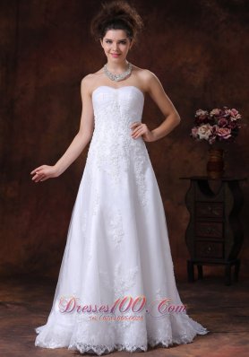 Lace Sweetheart Wedding Dress Appliques A-Line Lace-up