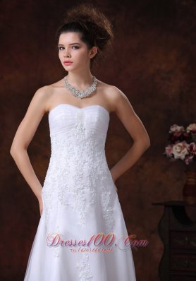 Lace Sweetheart Wedding Dress Appliques A-Line Lace-up