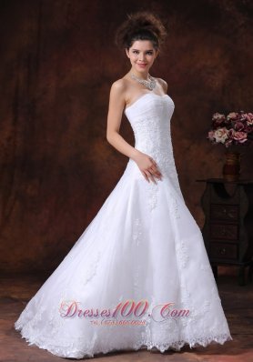 Lace Sweetheart Wedding Dress Appliques A-Line Lace-up