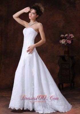 Lace Sweetheart Wedding Dress Appliques A-Line Lace-up