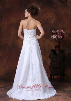 Lace Sweetheart Wedding Dress Appliques A-Line Lace-up