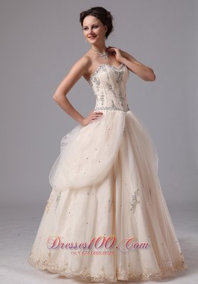 Champagne Layered Lace Wedding Bridal Ball Gowns Appliques