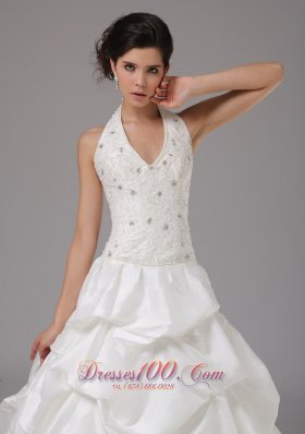 Halter Lace White Dresses Pick-ups For Wedding Reception