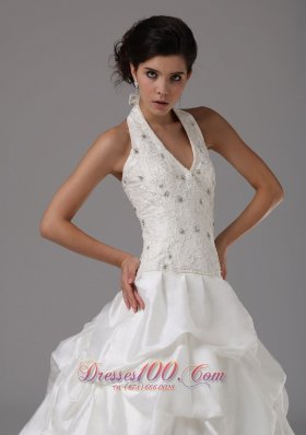 Halter Lace White Dresses Pick-ups For Wedding Reception