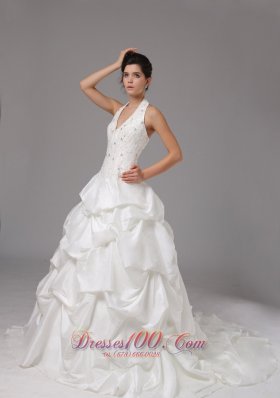 Halter Lace White Dresses Pick-ups For Wedding Reception