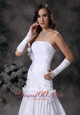 Bowknot Strapless Wedding Gowns Taffeta Handle Flowers