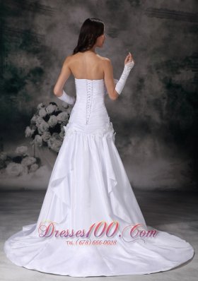 Bowknot Strapless Wedding Gowns Taffeta Handle Flowers