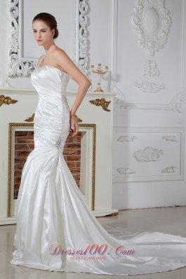 Mermaid One Shoulder Bridal Dress Court Taffeta Beaded