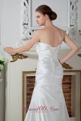 Mermaid One Shoulder Bridal Dress Court Taffeta Beaded