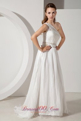 Empire One Shoulder Gilding Beach Wedding Dresses Court