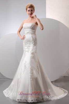 Gingle Border Wedding Dress Mermaid Strapless Lace Appliques