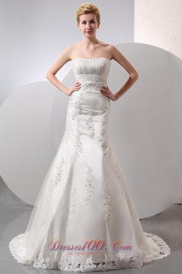 Gingle Border Wedding Dress Mermaid Strapless Lace Appliques