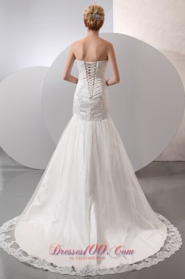 Gingle Border Wedding Dress Mermaid Strapless Lace Appliques