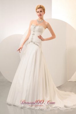 Formal Structured Wedding Dress Rhinestones Chapel Train