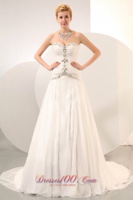 Formal Structured Wedding Dress Rhinestones Chapel Train