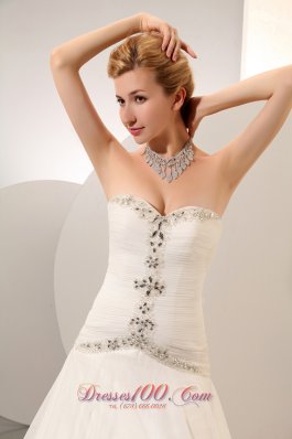 Formal Structured Wedding Dress Rhinestones Chapel Train