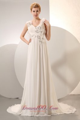 Empire Plus Size Maternity Wedding Dress Flowers Chiffon