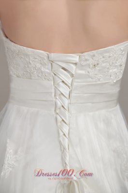 Fairy Tales White Wedding Dress Column Sweep Lace Appliques