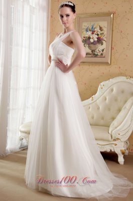 Perfect V-neck Wedding Gowns Brush Train Gilding Tulle