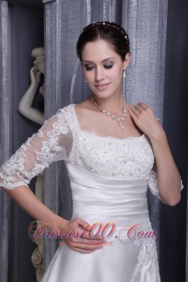 White A-line Square Lace Wedding Gowns Chapel Taffeta