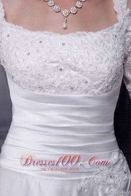 White A-line Square Lace Wedding Gowns Chapel Taffeta