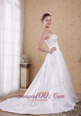 Princess Strapless Embroidery Satin Wedding Dress around 200