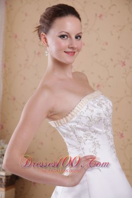 Princess Strapless Embroidery Satin Wedding Dress around 200