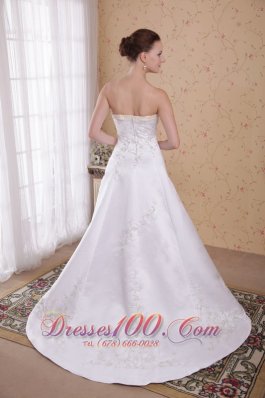 Princess Strapless Embroidery Satin Wedding Dress around 200