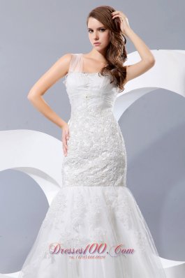 Fashionable Lace Wedding Dress Mermaid Straps Court Train