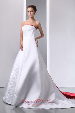 Colored White Wedding Dress A-line Embroidery Gangnam Style