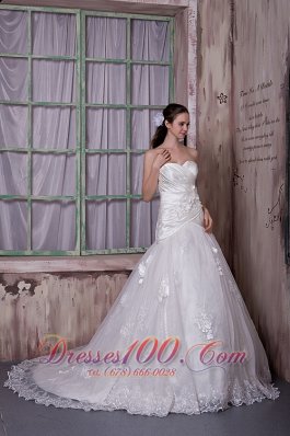 Customize Sweetheart Wedding Bridal Dress Flowers Lace