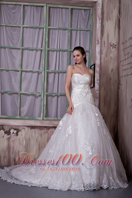 Customize Sweetheart Wedding Bridal Dress Flowers Lace