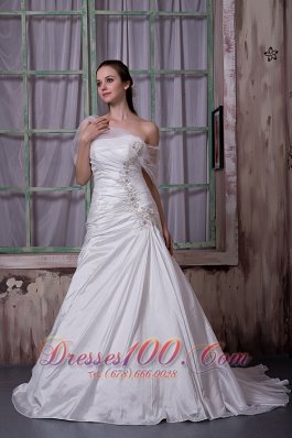 Gorgeous Gilding Hall Bridal Dress Taffeta Appliques Court