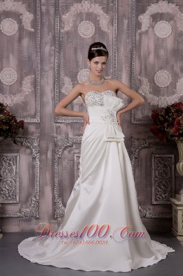 Pretty A-line Wedding Dress Bowknot Court Train Buttons