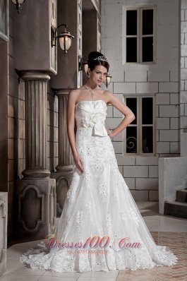 Handle Flowers Wedding Dress A-line Lace Overlay