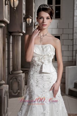 Handle Flowers Wedding Dress A-line Lace Overlay